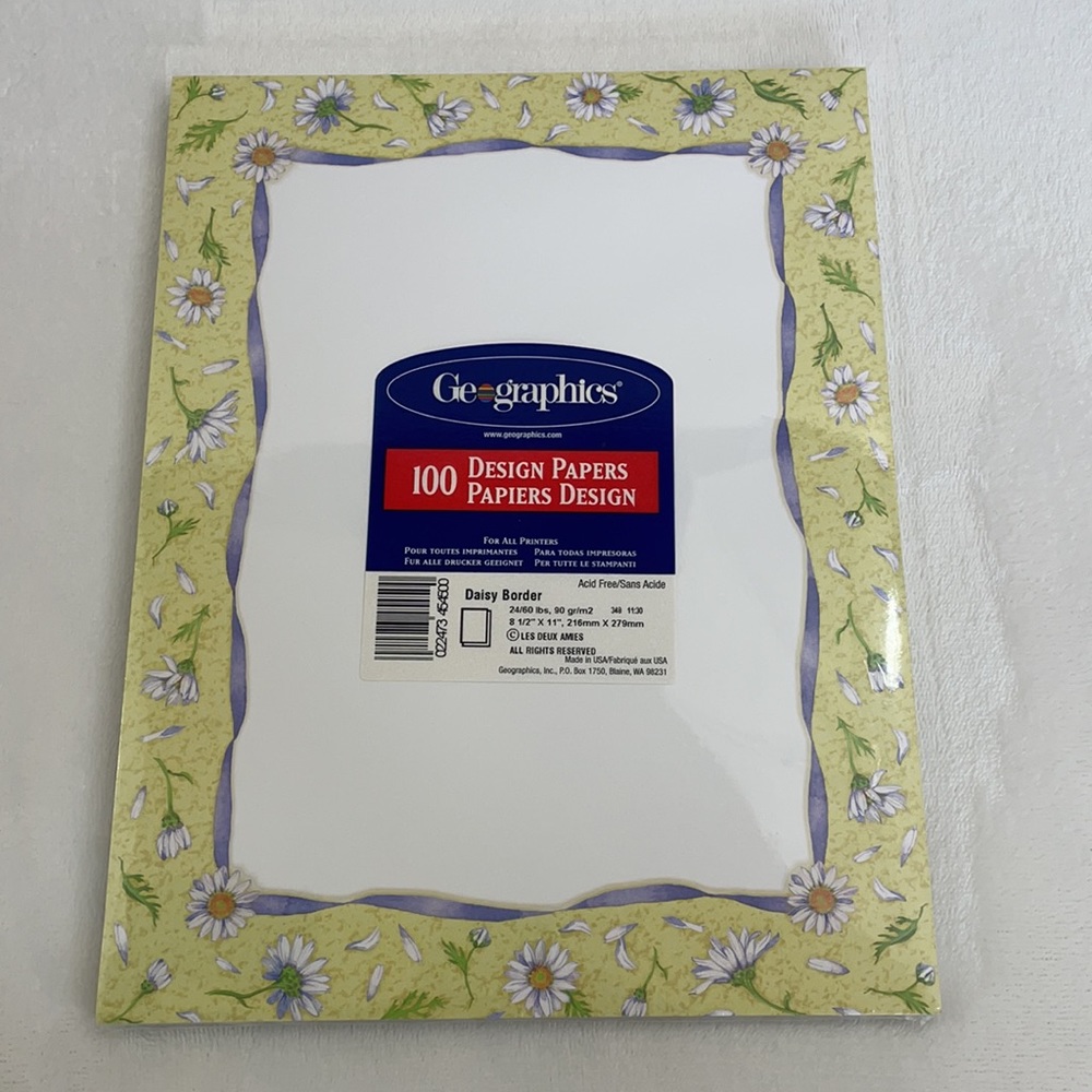 Geographics Daisy Border 8 1/2” x 11” Paper NIP
